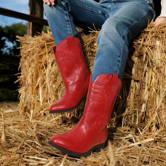 Kids Dark Red     Toddler Little Cowboy Western Square Toe Riding Calf Boots - Picture 3 of 6